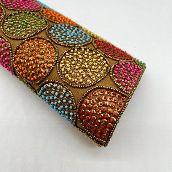David Jeffery Multi-Colored Bronze Fabric Embellished Convertible Clutch - Picture 9 of 11